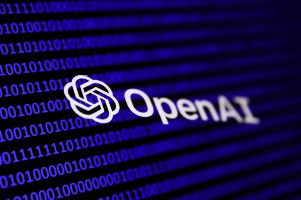 Binary code and OpenAI logo