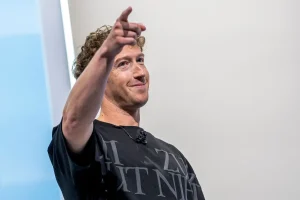 Mark Zuckerberg, chief executive officer of Meta Platforms Inc., during the Meta Connect event in Menlo Park, California, US, on Wednesday, Sept. 25, 2024. Meta Platforms Inc. debuted its first pair of augmented reality glasses, devices that show a combined view of the digital and physical worlds, a key step in Chief Executive Officer Mark Zuckerberg's goal of one day offering a hands-free alternative to the smartphone. Photographer: David Paul Morris/Bloomberg via Getty Images