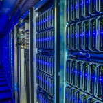 Computer racks in data center.