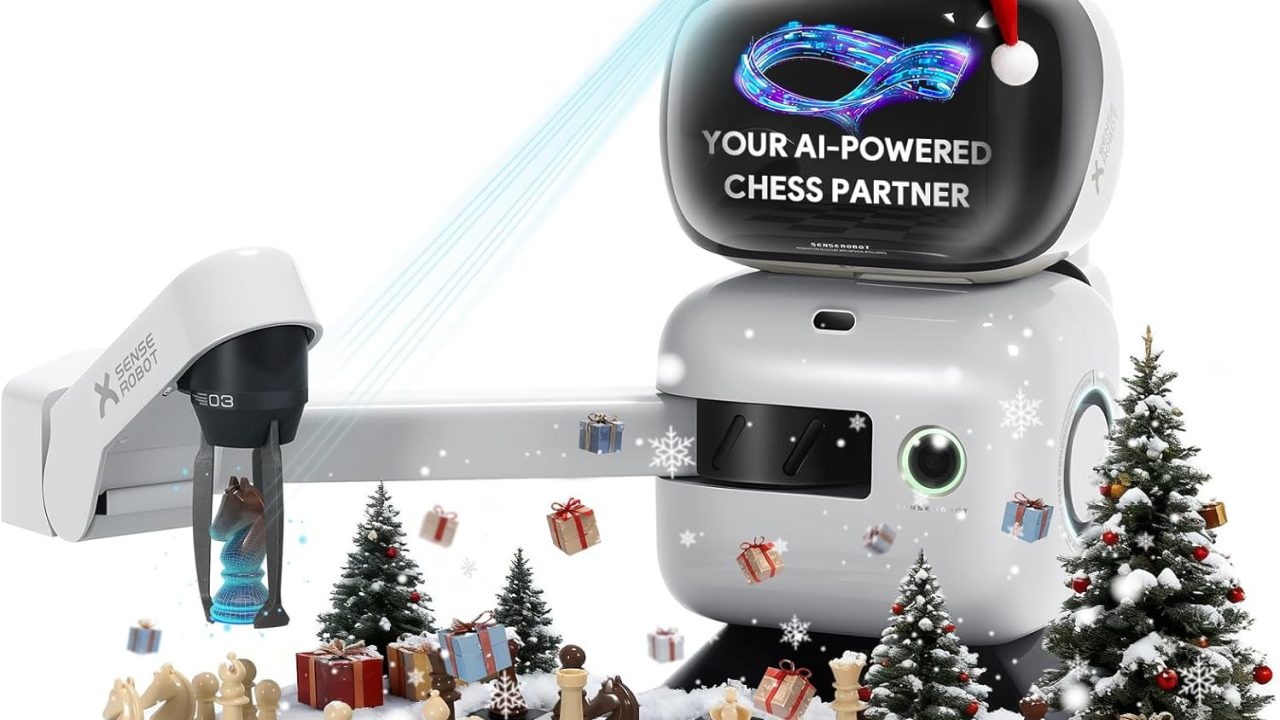 AI Chess Robot with Robotic Arm Electronic Computer Chess Board– 25 AI Levels, 1200+ Exercises, Endgame Trainer, Classic Game Replay, Voice Coaching, Lichess Integration