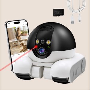 DreamBee Security Indoor Camera 1080P Dual Lens,Robot Camera on Wheels Movable with 2-Way Talk,Distance Bot with Night Vision,Blinky Bot App Control for Home Security/Cats/Dogs/Baby/Elderly