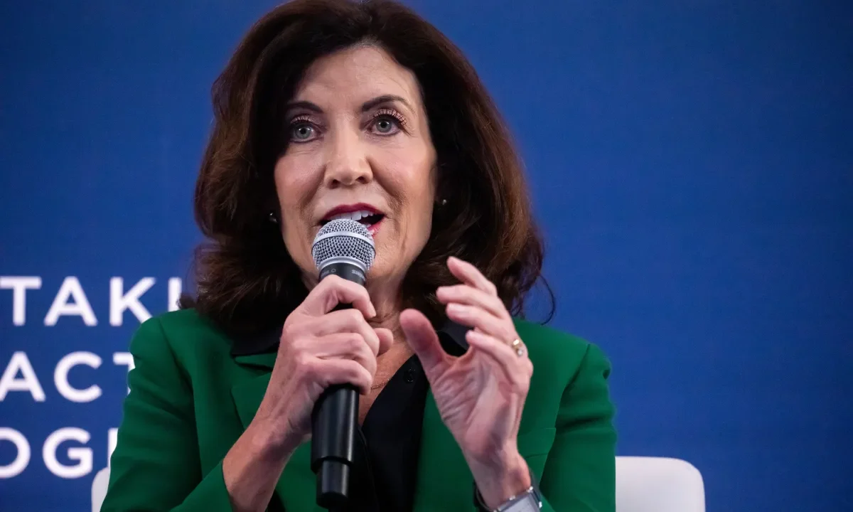Kathy Hochul, governor of New York, speaks during the Clinton Global Initiative (CGI) annual meeting in New York, US, on Tuesday, Sept. 20, 2022. For the first time since 2016, CGI will convene alongside the United Nations General Assembly. Photographer: Michael Nagle/Bloomberg via Getty Images