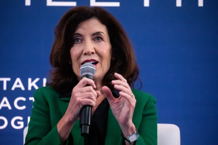 Kathy Hochul, governor of New York, speaks during the Clinton Global Initiative (CGI) annual meeting in New York, US, on Tuesday, Sept. 20, 2022. For the first time since 2016, CGI will convene alongside the United Nations General Assembly. Photographer: Michael Nagle/Bloomberg via Getty Images