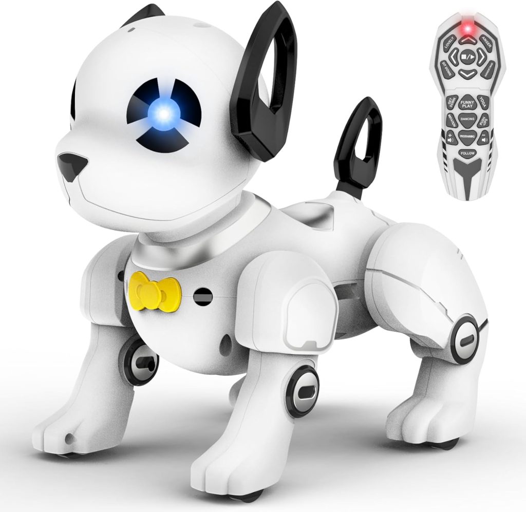 Remote Control Robot Dog Toy, RC Dog Programmable Smart Interactive Robotic Pets, RC Stunt Robot Toys Imitates Animals Music Dancing Handstand Push-up Follow Functions for Boys Girls Toy White Silver