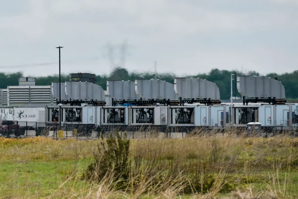 Gas turbines are visible at an xAI data center on Riverport Rd in Memphis, TN on April 25, 2025.