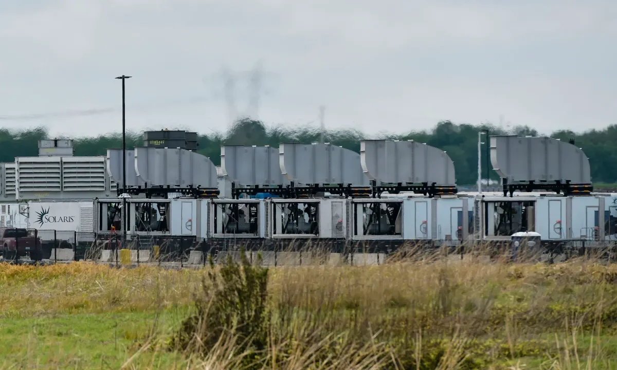 Gas turbines are visible at an xAI data center on Riverport Rd in Memphis, TN on April 25, 2025.