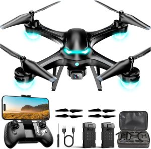 Drone with 1080P Camera for Beginners, Remote Control Quadcopter with Gestures Selfie, Altitude Hold, One Key Start, 3D Flips, 2 Batteries, Toy for Beginners, Black