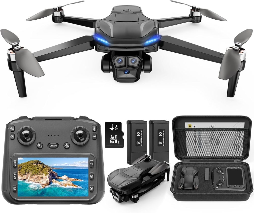 4K GPS Drone with Camera for Adults, Brushless Motor, 4.5" HD Screen Remote with 2 Batteries 60 Min Flight, with SD Card, Foldable Quadcopter Under 249g, Auto Return, Follow Me, 3 Speed Mode