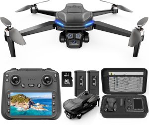 4K GPS Drone with Camera for Adults, Brushless Motor, 4.5" HD Screen Remote with 2 Batteries 60 Min Flight, with SD Card, Foldable Quadcopter Under 249g, Auto Return, Follow Me, 3 Speed Mode