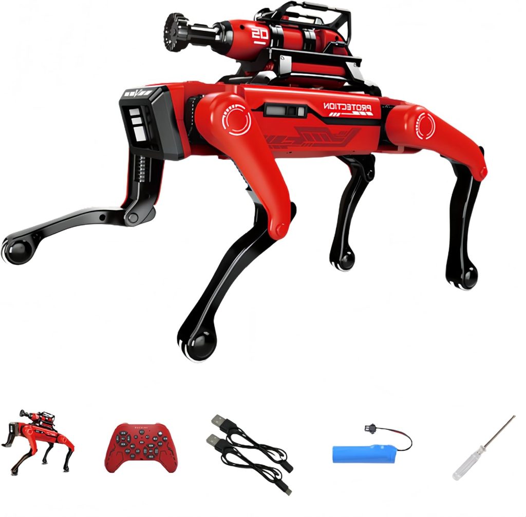 8021 Robot Dog,AI Mechanical Dog with Voice Interaction, Remote Control, Spray Function, Programmable Robot with Mechanical Arm for Fire Fighting, Music Dance STEM Toy for Kids
