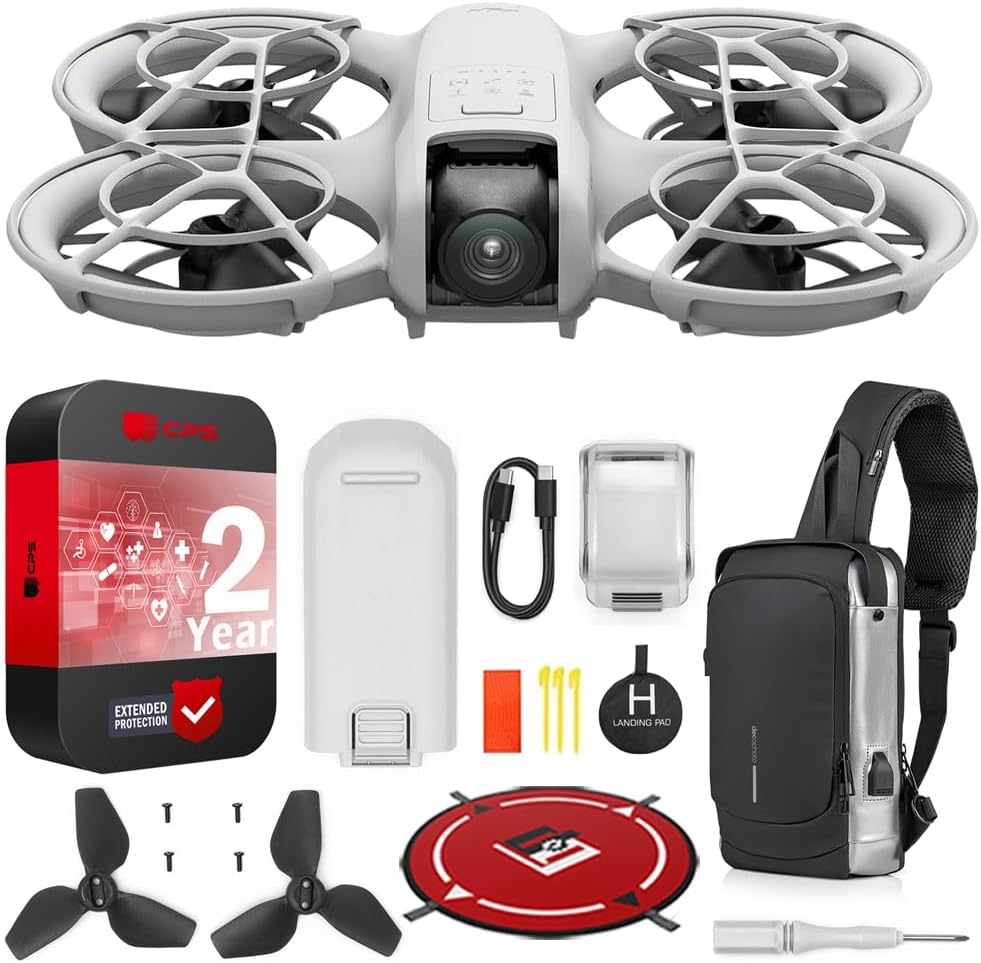 DJI Neo Drone 4K UHD Mini Quadcopter for Adults, 135g Self Flying Drone that Follows You, Palm Takeoff, AI Subject Tracking, QuickShots, (Controller-Free) Bundle with Deco Gear Accessories