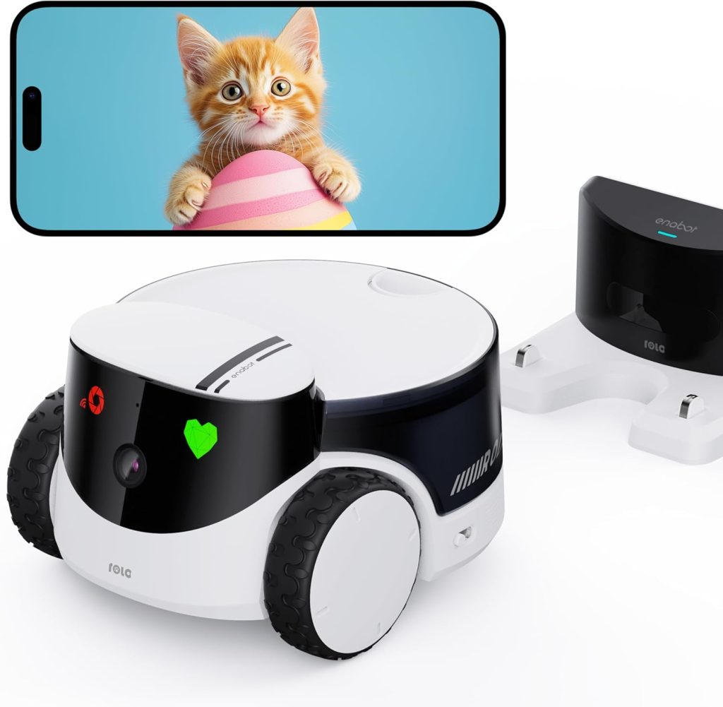 Enabot EBO ROLA PetPal FamilyBot 2.5K Camera Robot: Movable WiFi QHD Cam, Indoor Smart Home Security, Night Vision, 2-Way Audio, Remote App Control, Photo, Video for Cat/Dog/Family (w/Storage Module)