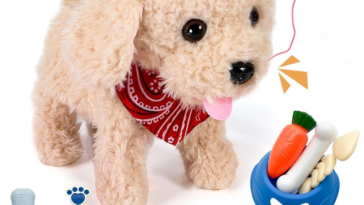 Interactive Walking Plush Puppy Toy Dog, Remote Control Electronic Robot Dog Realistic Wagging Tail, Rich Grooming Set, Gift Toy for Girls & Boys, Kids Age 3, 4, 5, 6 (Accessories Updated)