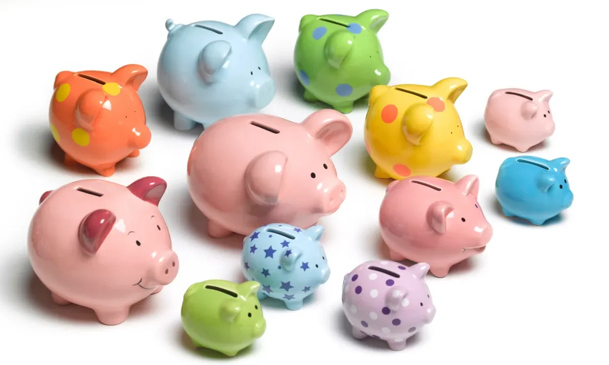 array of colorful piggy banks