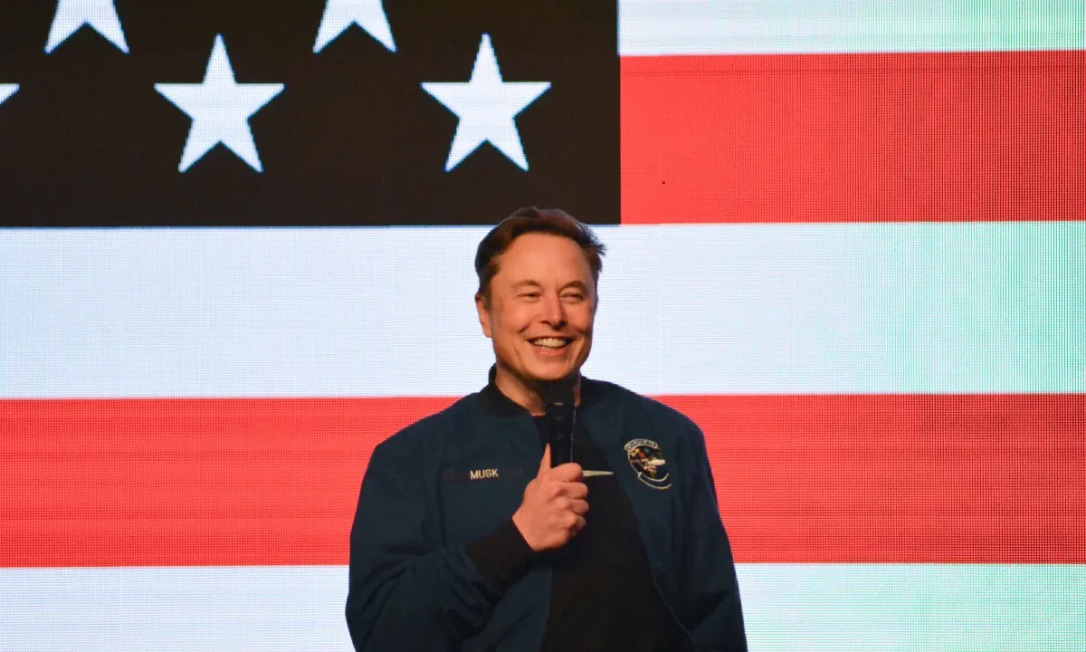 Elon Musk speaks during a town hall in Green Bay, Wisconsin on March 30, 2025.
