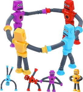 Limpskys 4Pcs Suction Cup Robot Toy,Robot Toys for Kids 3-5 5-7,Autism Sensory Products,Sensory Toys for Kids with Autism