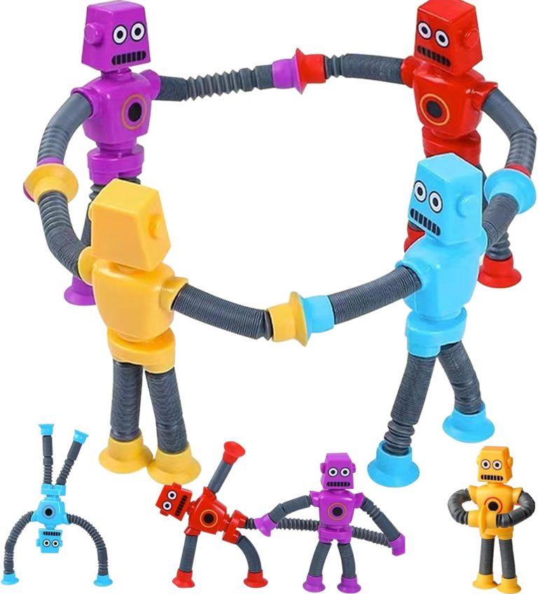 Limpskys 4Pcs Suction Cup Robot Toy,Robot Toys for Kids 3-5 5-7,Autism Sensory Products,Sensory Toys for Kids with Autism