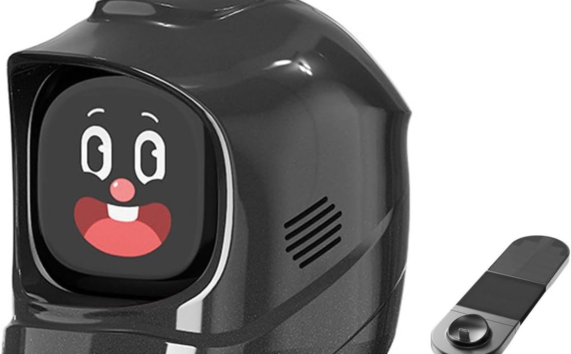 2026 New Car Dashboard Emotional Companion Smart Cute Expression Robot Funny Dash Center Console Ornament, Foldable Solar Charging Base, 52 Animated Expressions for Interactive Driving Fun(Black)