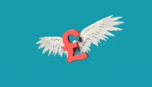Red Pound Sterling Symbol with Angel Wings