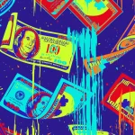 illustration of hundred dollar bills, pop art style