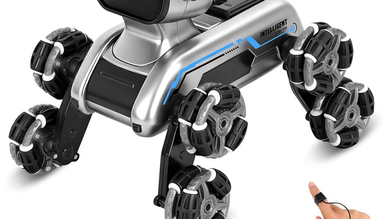 HuiJuKeJi Interactive Robot Dog RC Stunt Car, Gesture Sensing & 2.4Ghz Remote Control Cars, Mecanum Wheels, LED Eyes with Music, Rechargeable for Extended Indoor/Outdoor Fun, Gift for Kids 6-12