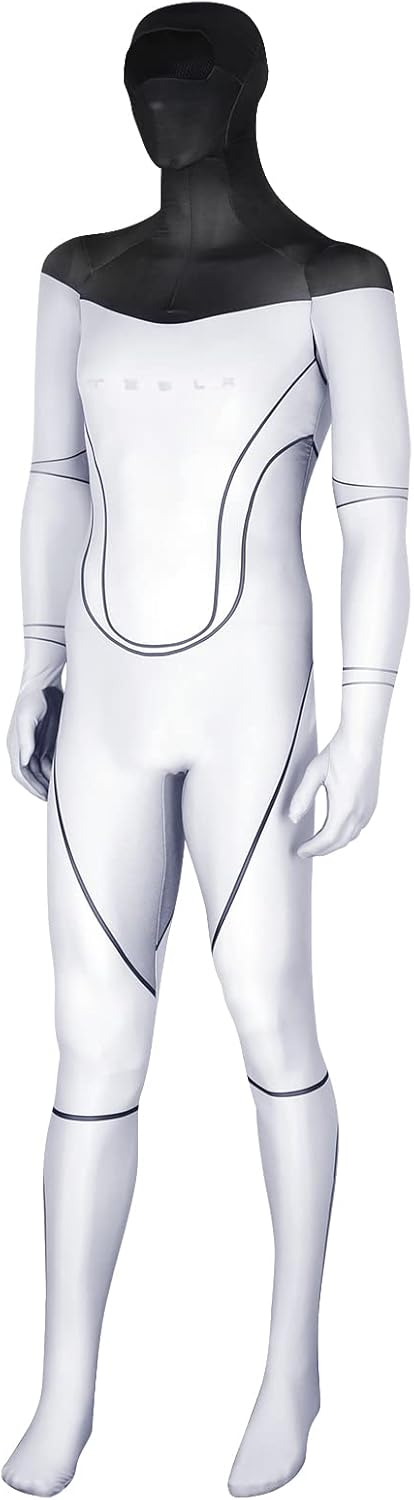 Adult Tesla Bot Costume, Halloween Humanoid Robot Costume with Face Covering, Full Bodysuit Costume, Jumpsuit Halloween Costume (Suitable for Height 170-175cm)