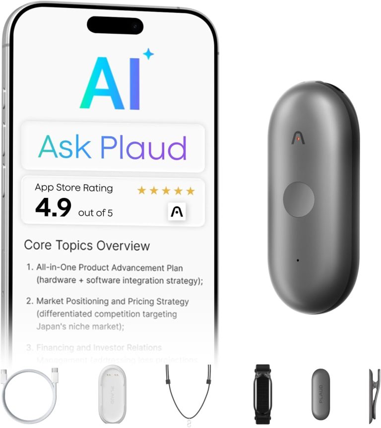 Plaud NotePin S AI Voice Recorder, Wearable AI Notetaker, AI Transcribe & Summarize, Support 112 Languages, 64GB Memory, Audio Recorder for Meetings Interviews with 4 Accessories