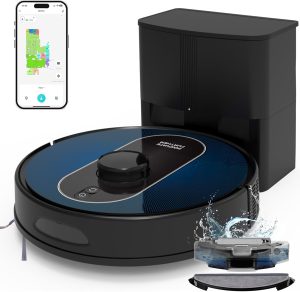 Robot Vacuum and Mop Self-Emptying: 5000Pa Robotic Vacuum 3-in-1 LiDAR Navigation, Real-Time Mapping/No-Go Zones for 60 Days Hands-Free Cleaning, Alexa/APP Robot Vacuum Cleaner