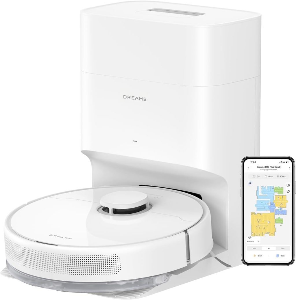 DREAME D10 Plus Gen 2 Robot Vacuum and Mop with Self Emptying Base for 90 Days of Cleaning, 6000 Pa Suction and LiDAR Navigation, Obstacle Avoidance, Wi-Fi Connected