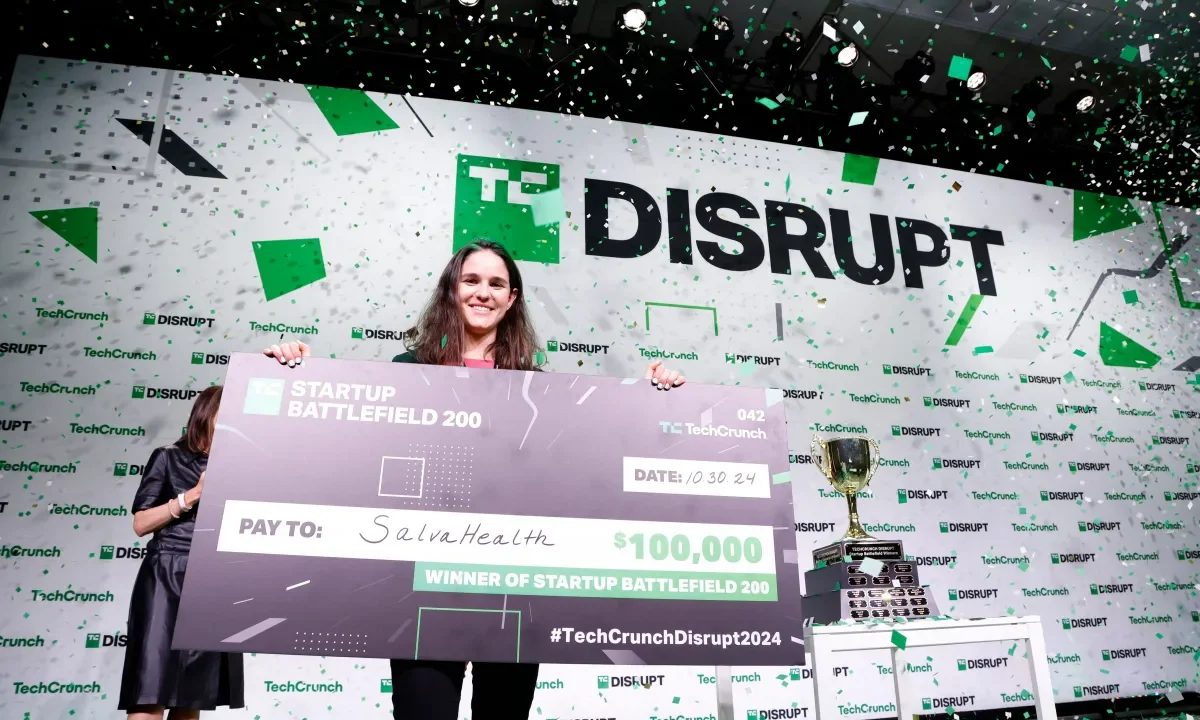 Salva Health Co-Founder & CEO Valentina Agudelo Vargas, winner of the Startup Battlefield 2024, poses onstage during TechCrunch Disrupt 2024 Day 3 at Moscone Center on October 30, 2024 in San Francisco.