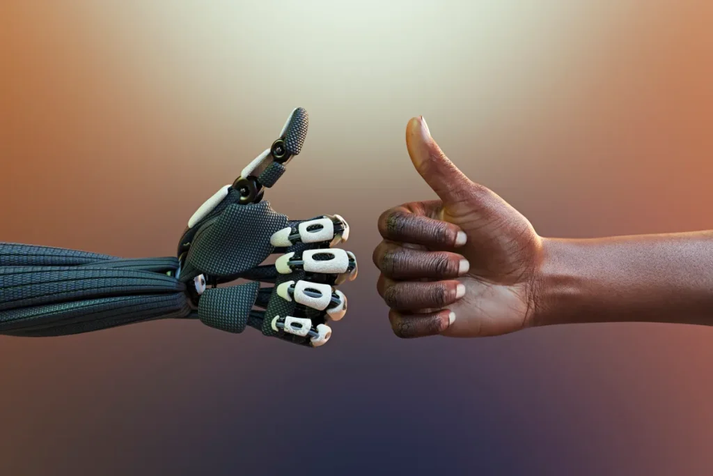 Thumbs up signal between human and robot