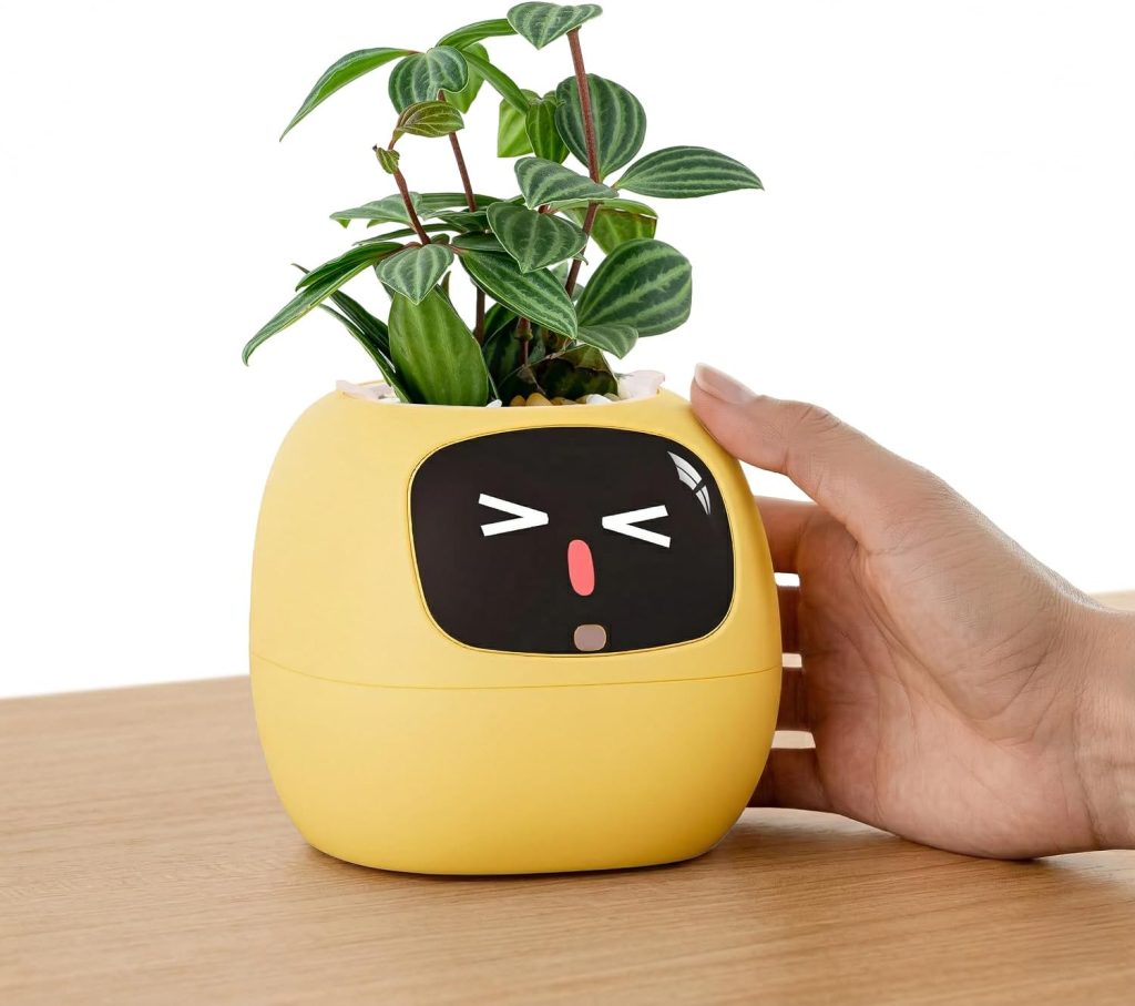 PLANTSIO Ivy Interactive AI Desk Companion, Smart Plant Pet with 100+ Expressions, Cute Indoor Planter for Office Decor, Unique Gift for Plant Lovers & Coworkers(Lemon)