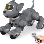 PRANITE Robot Dog, Programmable Remote Control Dog Toy for Kids with One-Key Following, Voice Control, Touch, Dance, Sing, Smart RC Stunt Puppy Toy Gift for Boys Girls (Gray)
