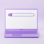 Web search bar on laptop screen 3d render - illustration of website form for research of information on computer
