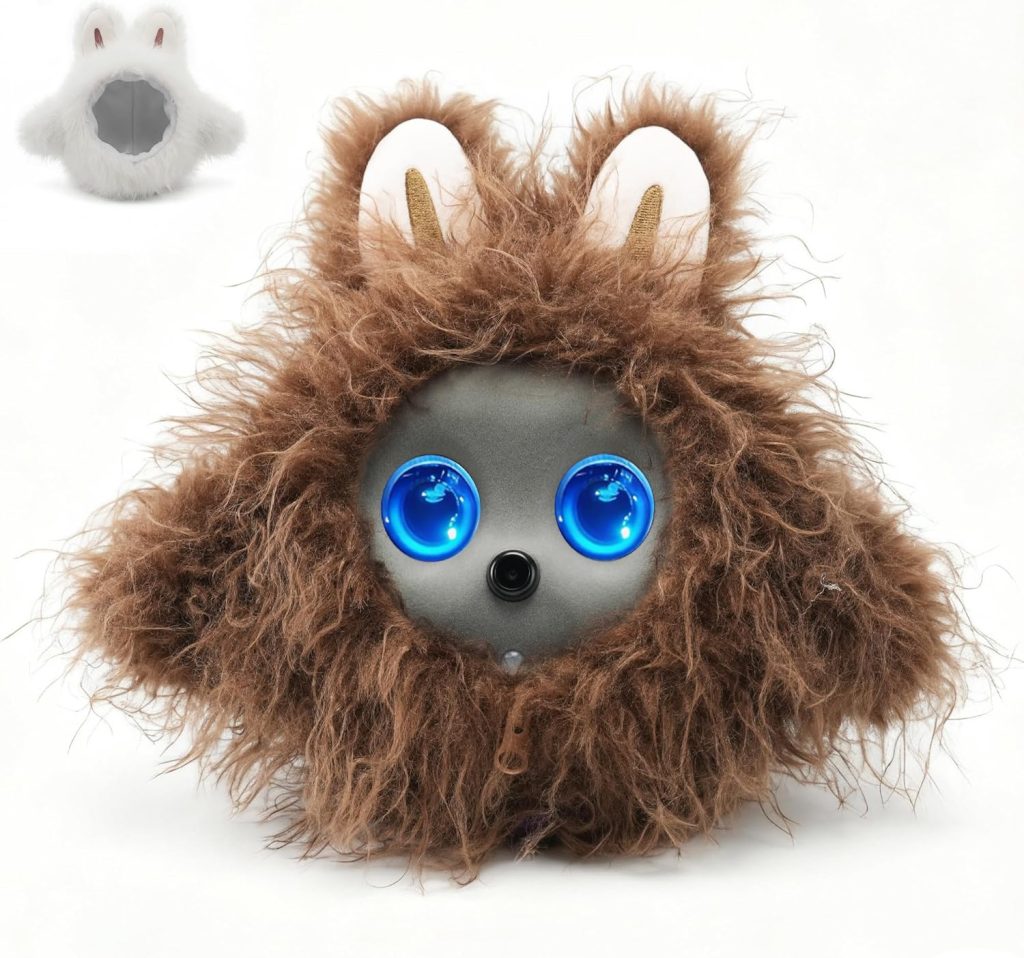 AI Smart Robotic Pet, Cute Emotional Companion Robot with Multimodal Interaction, Replaceable Fluffy Cover, Voice Conversation, Touch Sensing, LCD Screen, Suitable for Home & Office