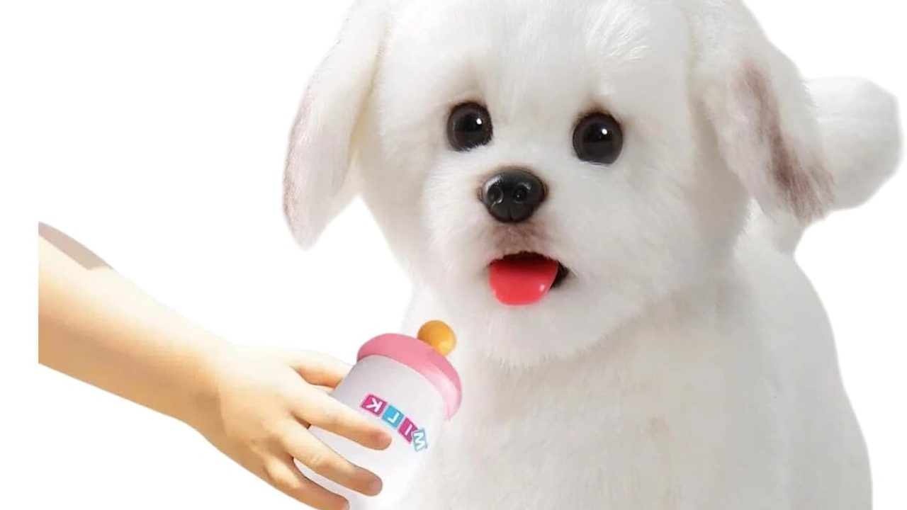 CU-MATE Electronic Walking Dog Toy, Interactive Plush Maltese Puppy, Realistic Interactive Pet Toy Dog, Walking, Barking, Wagging Tail & Talking, Present Gifts for 3+ Year