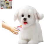 CU-MATE Electronic Walking Dog Toy, Interactive Plush Maltese Puppy, Realistic Interactive Pet Toy Dog, Walking, Barking, Wagging Tail & Talking, Present Gifts for 3+ Year