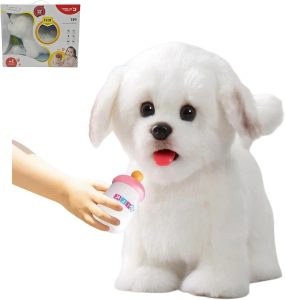 CU-MATE Electronic Walking Dog Toy, Interactive Plush Maltese Puppy, Realistic Interactive Pet Toy Dog, Walking, Barking, Wagging Tail & Talking, Present Gifts for 3+ Year