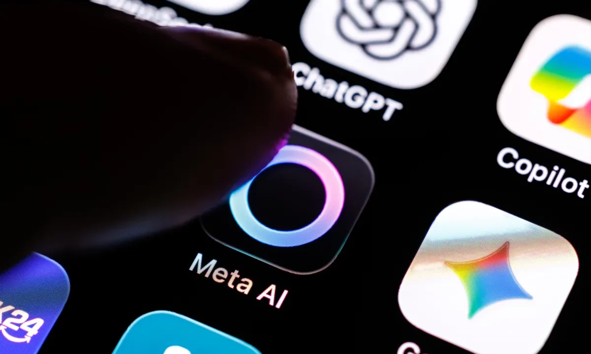 The logo of the Meta AI app can be seen on the display of a smartphone.