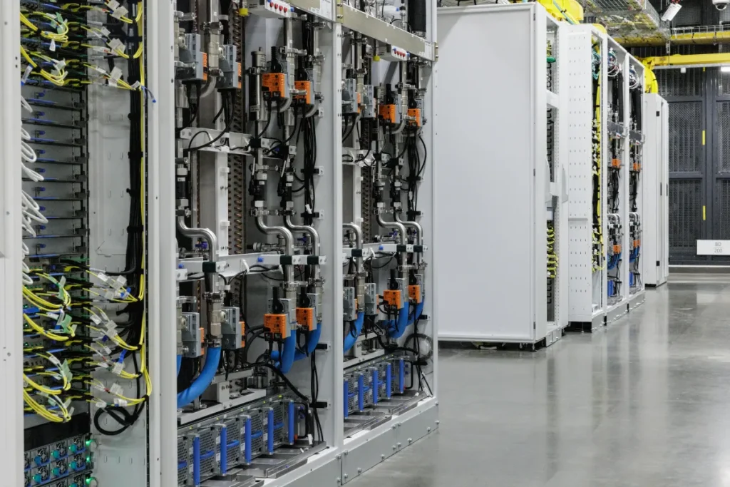 racks of GPUs (graphics processing units) with a closed-loop liquid cooling system are seen inside an operational Microsoft data centre in Karawang, West Java.