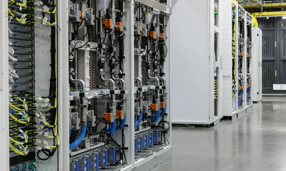 racks of GPUs (graphics processing units) with a closed-loop liquid cooling system are seen inside an operational Microsoft data centre in Karawang, West Java.