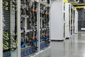 racks of GPUs (graphics processing units) with a closed-loop liquid cooling system are seen inside an operational Microsoft data centre in Karawang, West Java.