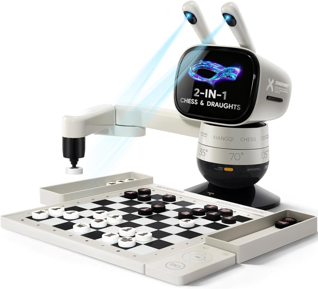 SenseRobot Lite AI Robotic Chess & 10x10 International Draughts Set with Robotic Arm, Electronic Chess Board for Kids & Adults, 25 Levels, 1200+ Lessons, Voice Guidance, Wi-Fi OTA