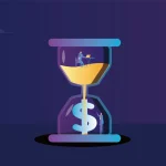 Business men work in an hourglass, hourglass and dollars, time is money