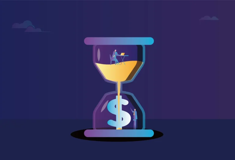 Business men work in an hourglass, hourglass and dollars, time is money