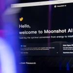 Information for Moonshot AI's Kimi chatbot arranged on a computer.