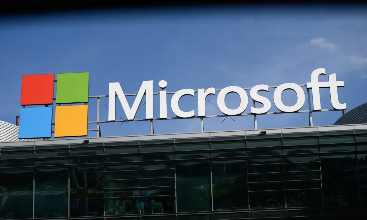 Microsoft signage is being pictured in Warsaw, Poland, on June 26, 2024.