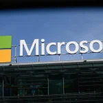 Microsoft signage is being pictured in Warsaw, Poland, on June 26, 2024.
