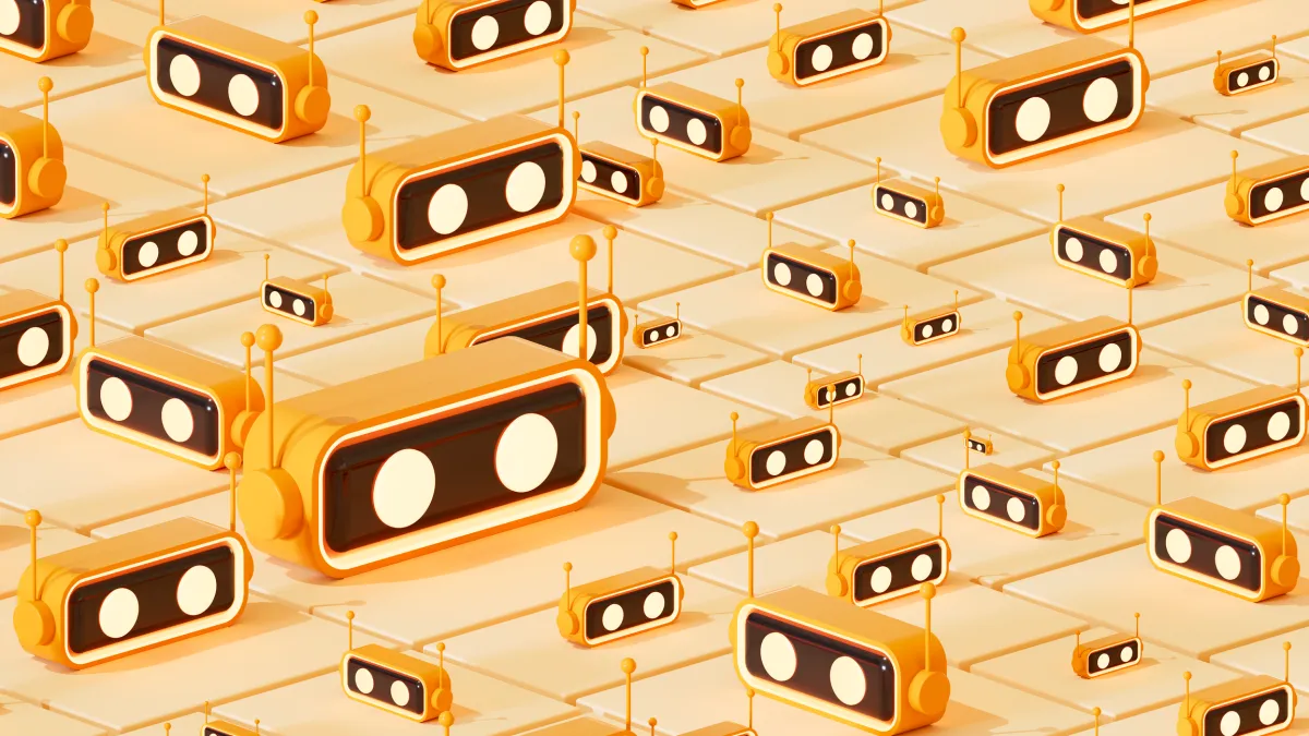 A digitally generated image showing several AI chatbot assistants standing on a segmented or sliced floor surface, symbolizing the distributed and modular nature of artificial intelligence systems. This futuristic and conceptual design reflects the scalability, communication, and parallel functionality of AI-powered virtual assistants.
