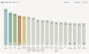 A Design Arena leaderboard, ranking image-generating models